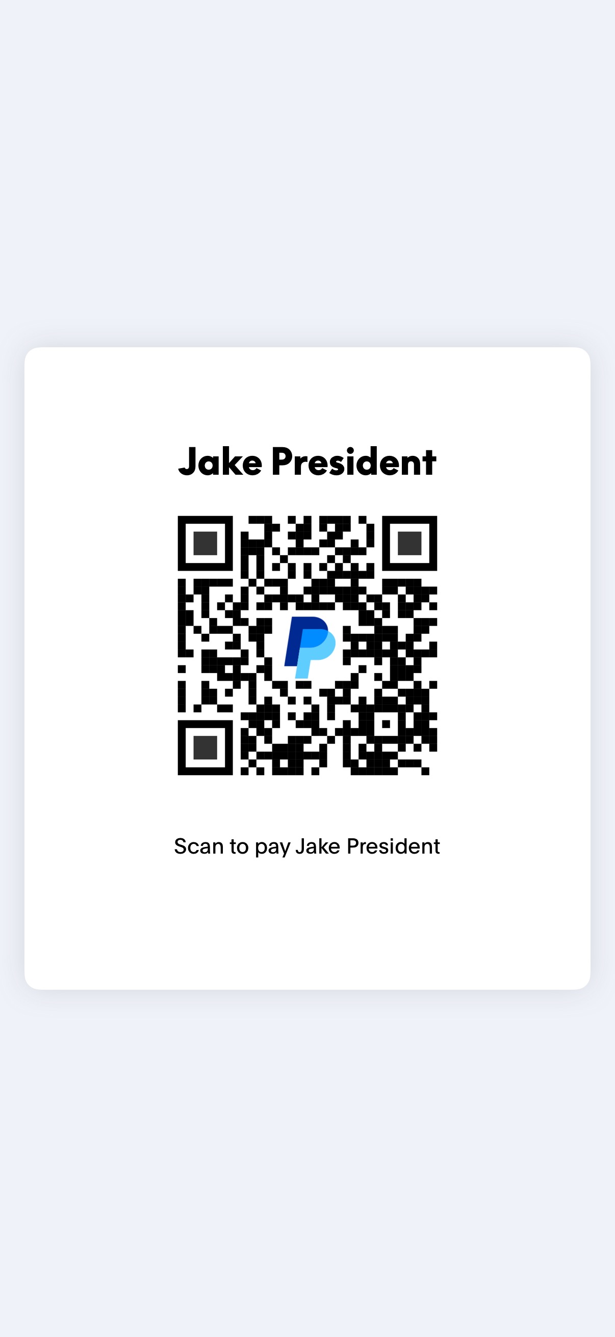 PayPal QR code for Jacob President